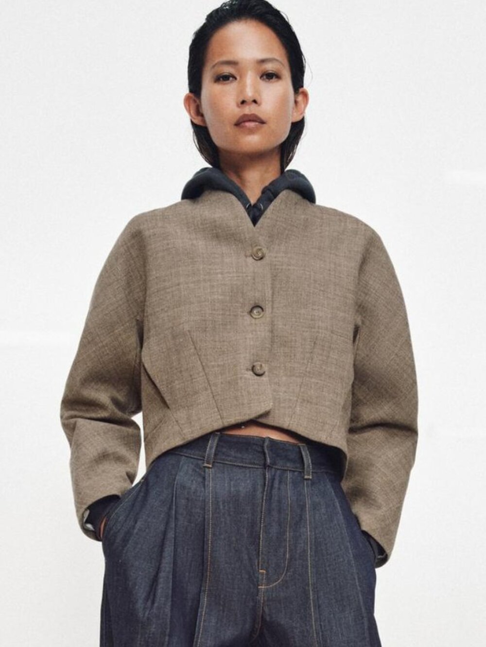 ZARA ZW COLLECTION WOOL BLEND CROPPED JACKET - Picture 1 of 7